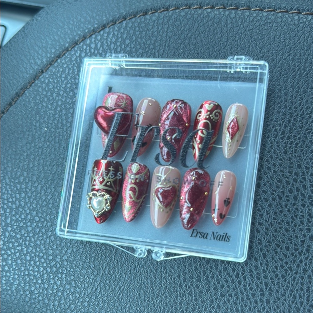 Red and Gold Press-On Nails